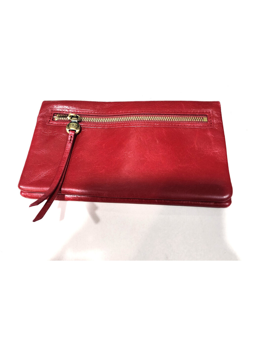 HOBO International Lumen Red Leather Continental Clutch Wallet Zip Pocket Bifold